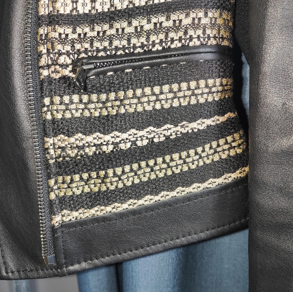 BCBGMaxAzria Leonardo Tweed Metallic Leather Jacket - Picture 13 of 17